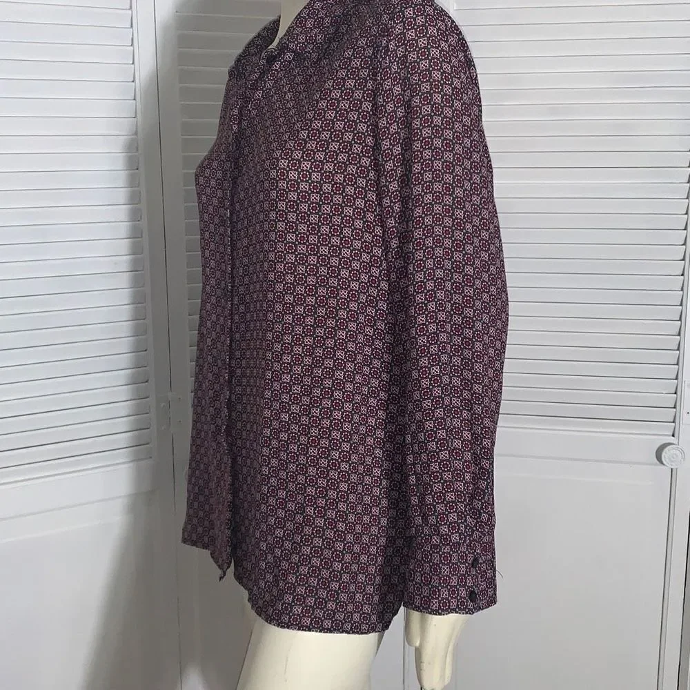 Vintage 90’s Chiffon Burgundy Wine Floral Retro Print Button Down Long Sleeve To